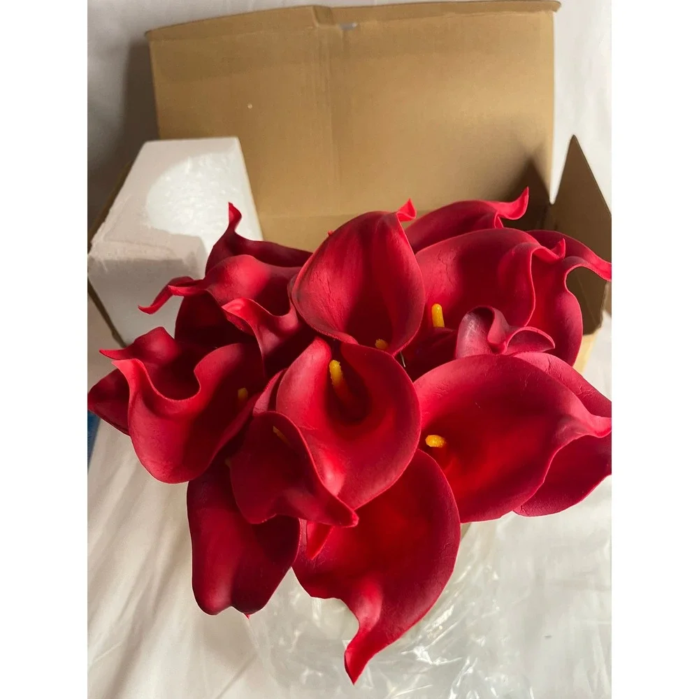 Well Known Red Faux Calla‎ Lily Arrangement in Glass Vase with Illusion Water